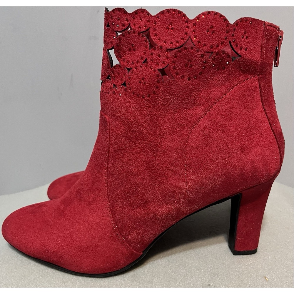 IMPO TARRID Women's Scarlett Red Faux Suede Ankle Boots, Size 11M - Picture 4 of 11